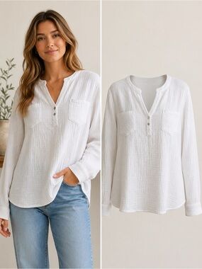 MOTE | White Double-Gauze Cotton Tunic Top | Women’s | XXL